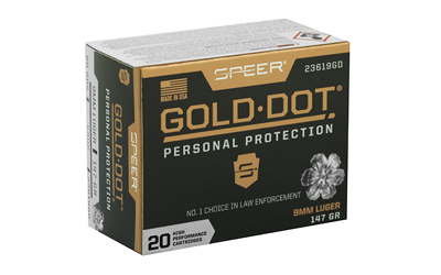 Speer Gold Dot 9mm Luger 147 gr Gold Dot Hollow Point 20 rd box