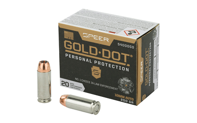 Speer Gold Dot 10mm 200gr jacketed hollow point ammunition box, 20 rounds