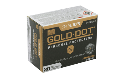 Speer Gold Dot 10mm 200gr jacketed hollow point ammunition box, 20 rounds
