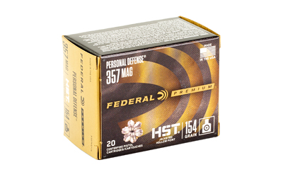 Box of Federal Premium Personal Defense .357 Magnum 154 gr HST JHP, 20 rounds