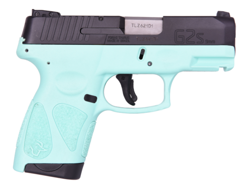 Taurus G2S 9mm compact semi-auto pistol black frame cyan polymer grip with two magazines