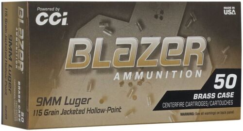CCI Blazer Brass 9mm 115gr JHP ammunition 50-round box